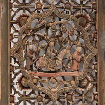 Four carved panels, China, 20th century.
