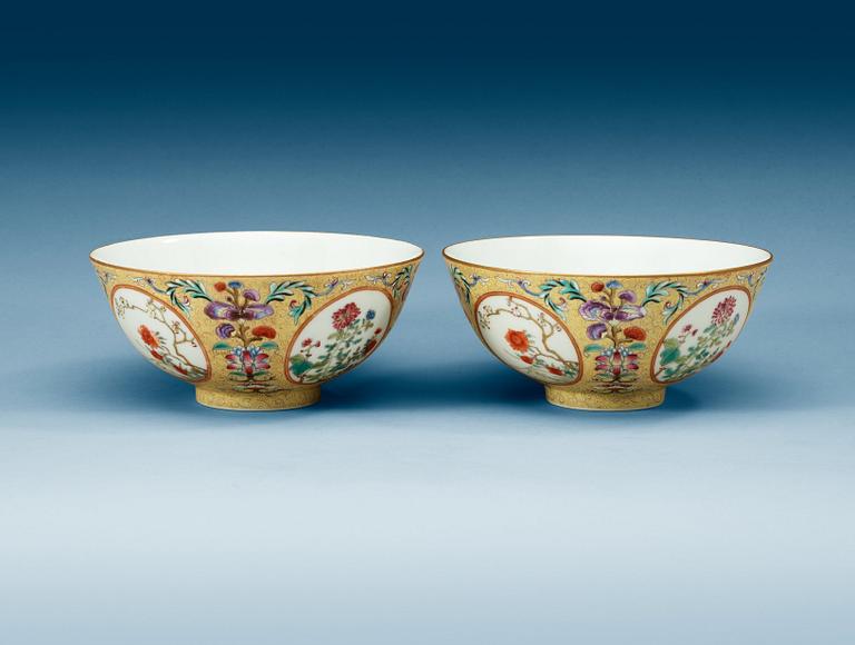 A pair of famille rose bowls, China, 20th Century with Daoguang seal mark in red.