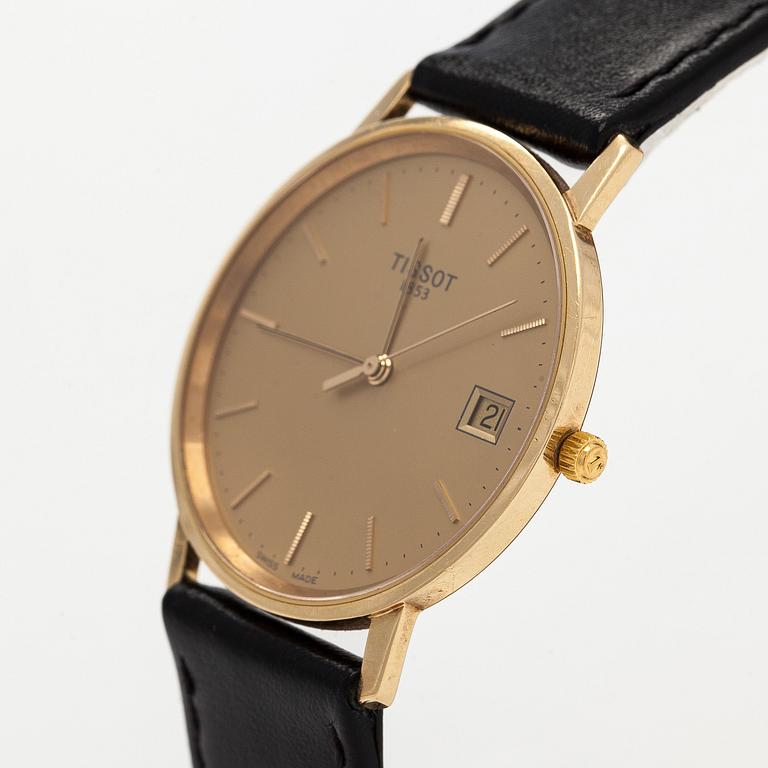 Tissot, wristwatch, 33.5 mm, 14K gold, quartz, sapphire crystal.