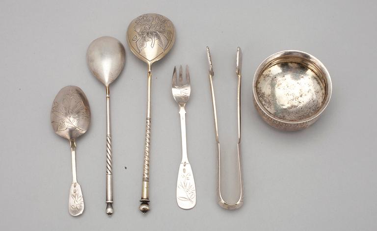 PARTI SILVER, 6 delar. 84 silver Moskva Ryssland 1896-1908. Vikt 139 g.