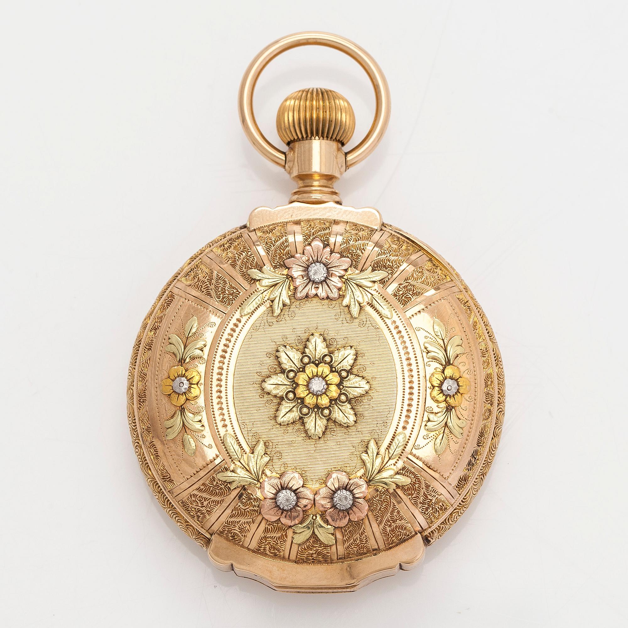 Hamilton, pocket watch, 50 mm, 14K gold in three colours, lever escapement.