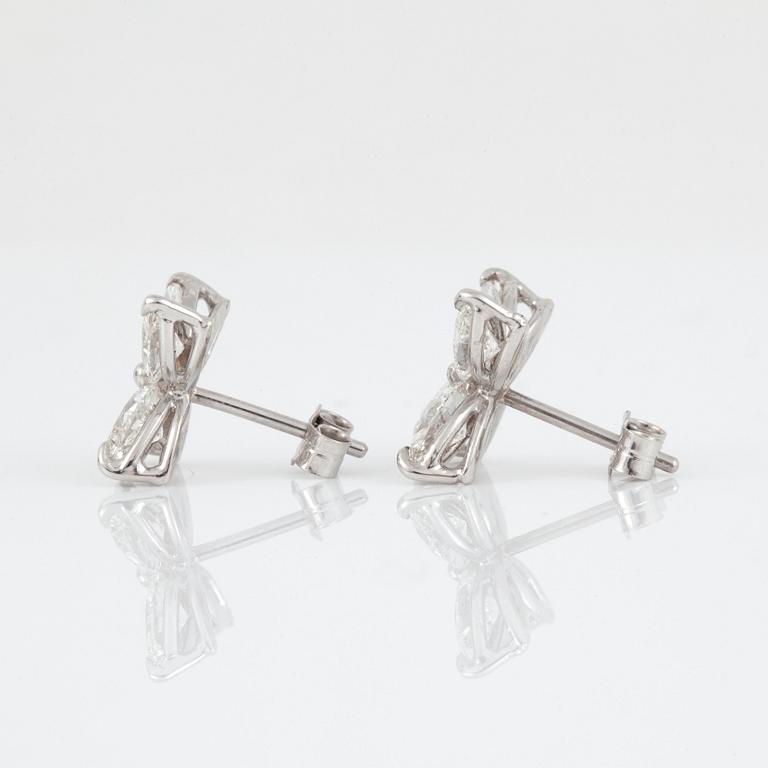 A pair of navette-cut diamond, circa 2.40 ct, earrings. Quality circa G/VS.