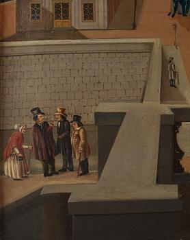 Svensk konstnär, omkring 1840, Vaktavlösning, Norrbro.