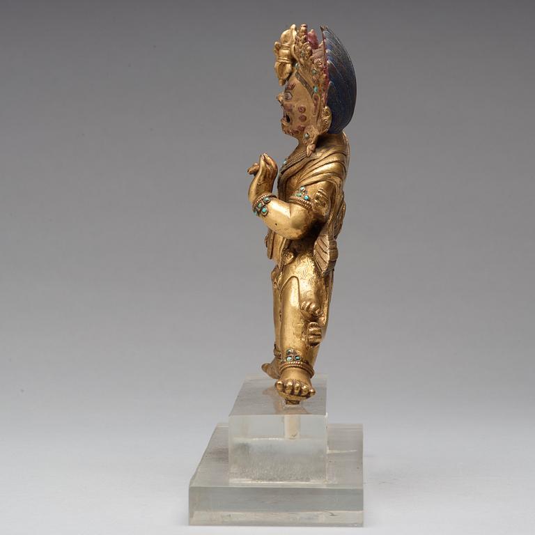 A Sinotibetan gilt bronze figure of Vajrapani, possibly 17/18th Century.