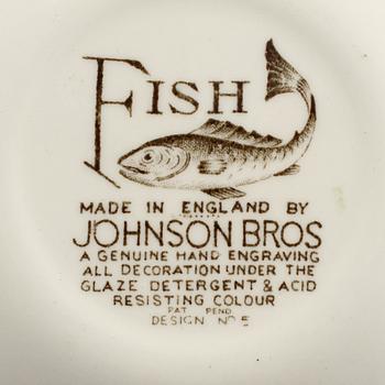 FISKSERVIS, 15 delar, flintgods, "Fish", Johnson Bros, 1900-tal.