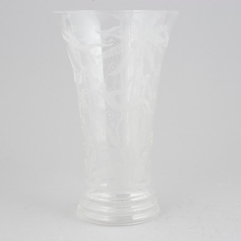 Edward Hald, a glass vase, 'Urskogen', Orrefors, numbered 378.