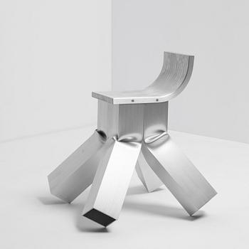 David Taylor, pall, unik, "Aluminium Stool (Banjo)", Studio Mellösaverken, Sverige, 2025.