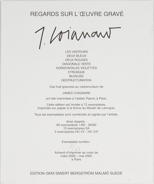 JAMES COIGNARD, Mapp med 8 st carborundum, "Regards sur l'oeuvre gravé", signerade och numerade 3/60.