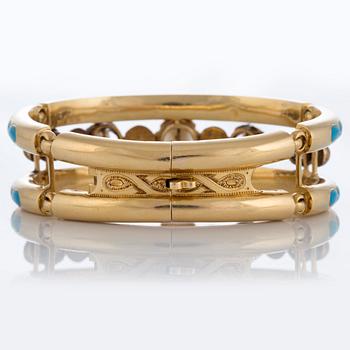 Labitte Frères armband 18K guld med emaljdekor samt rosenslipade diamanter och pärlor.