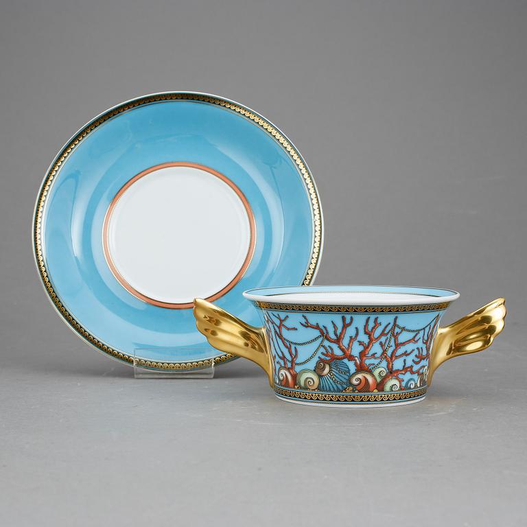 KOPPAR med FAT, porslin, 6 st, "Les Tresor de la Mer", Versace för Rosenthal.