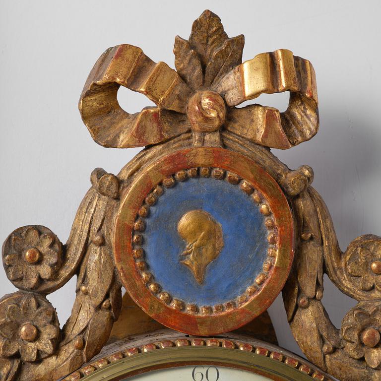 Wall clock, late Gustavian, Sven Peter Hörning (1750-1808, watchmaker in Stockholm, took over Petter Ernst's clock factory in 1785).