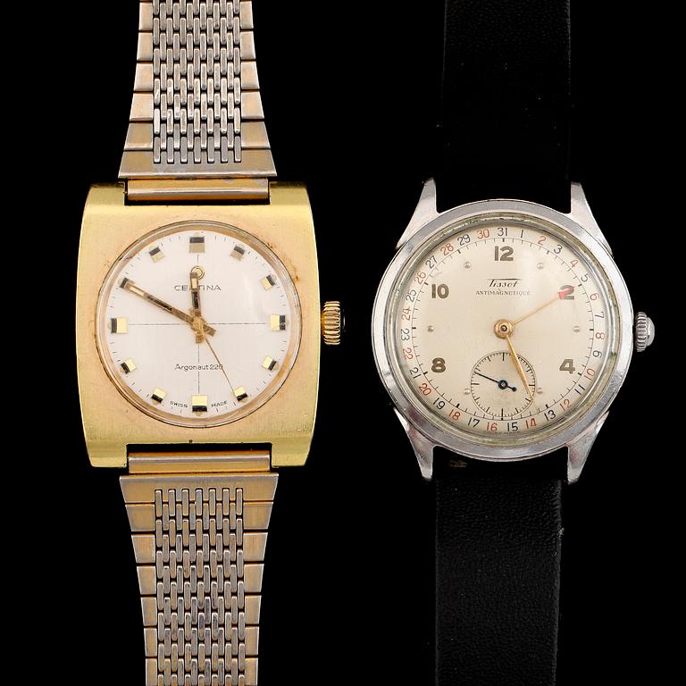 ARMBANDSUR, 2 st, stål, Tissot samt Certina, 1950-/60-tal.