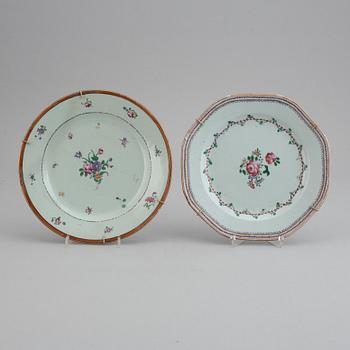 A set of 12 famille rose plates (6+6), Qing dynasty, Qianlong (1736-95).