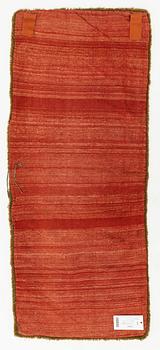 A carrige cushion, knotted pile in relief, c. 117 x 48 cm, probably Bara district, Scania, Sweden, signed LAD 1836.