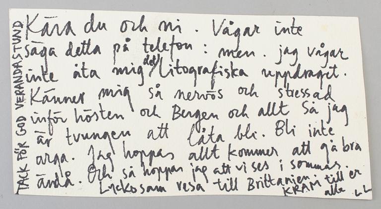 LARS LERIN, akvarell/vykort. Signerad.
