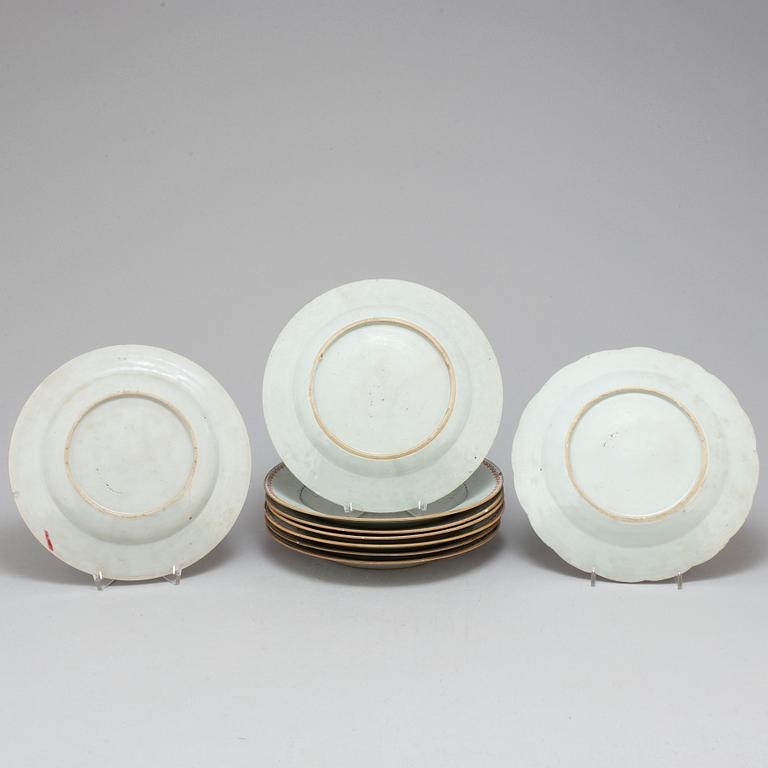 Nine famille rose export plates, Qing dynasty, Qianlong (1736-95).