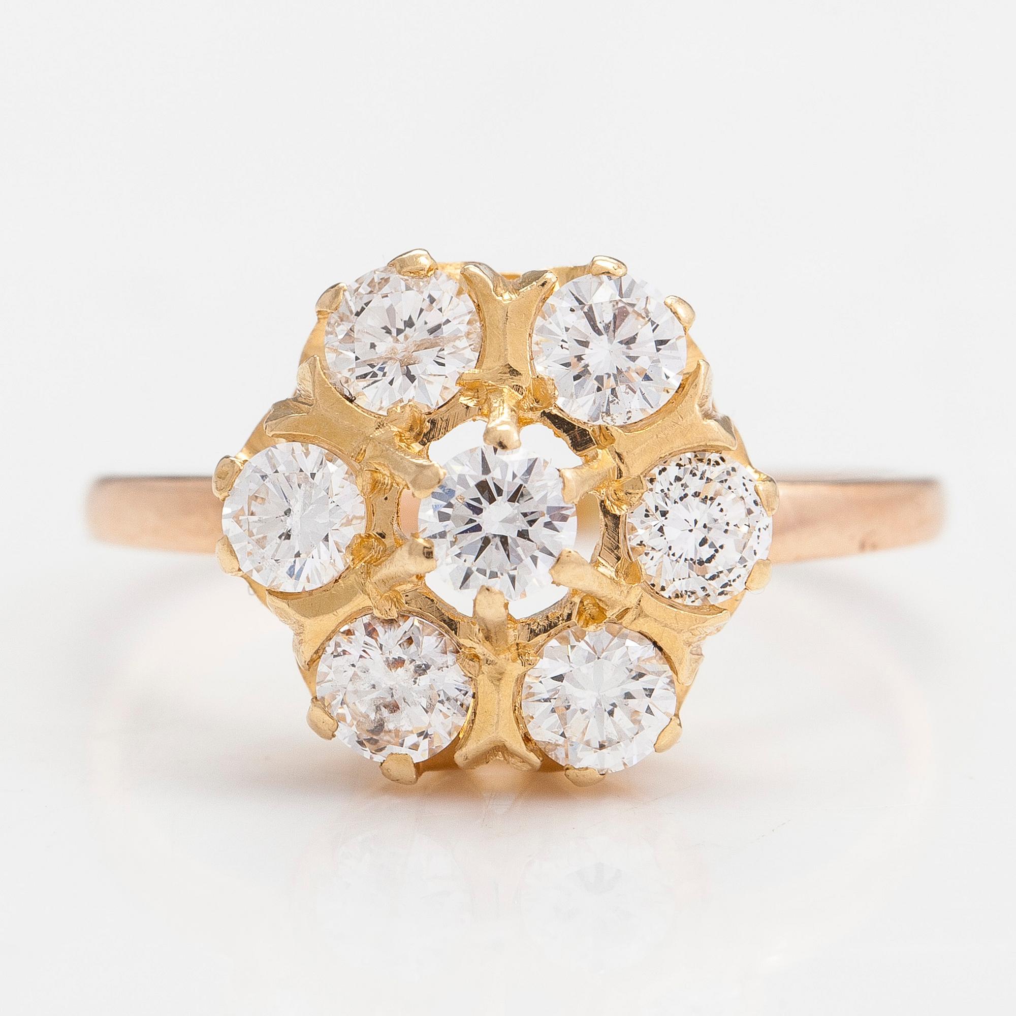 A 14K and 18K gold and diamond cluster ring ca 1.15 ct in total.