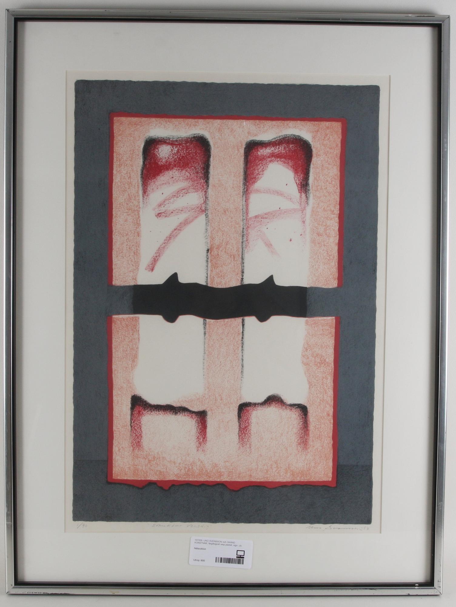 UNO SVENSSON och OKÄND KONSTNÄR, färglitografi resp pastell, sign.