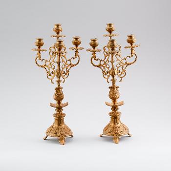 KANDELABRAR, 1 par, rokokostil, 1800-talets andra hälft.