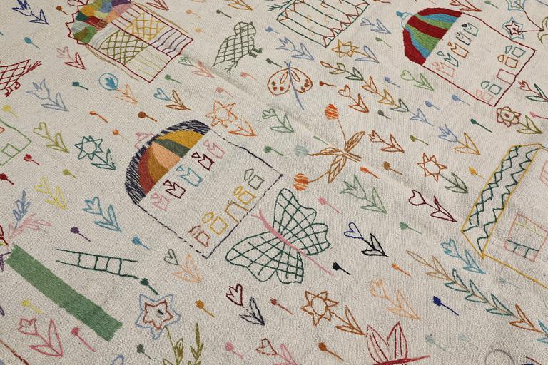 Matta, handbroderad Kelim, ca 239 x 175 cm.