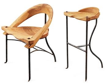 A Nigel Coates ashe chair and a bar stool,