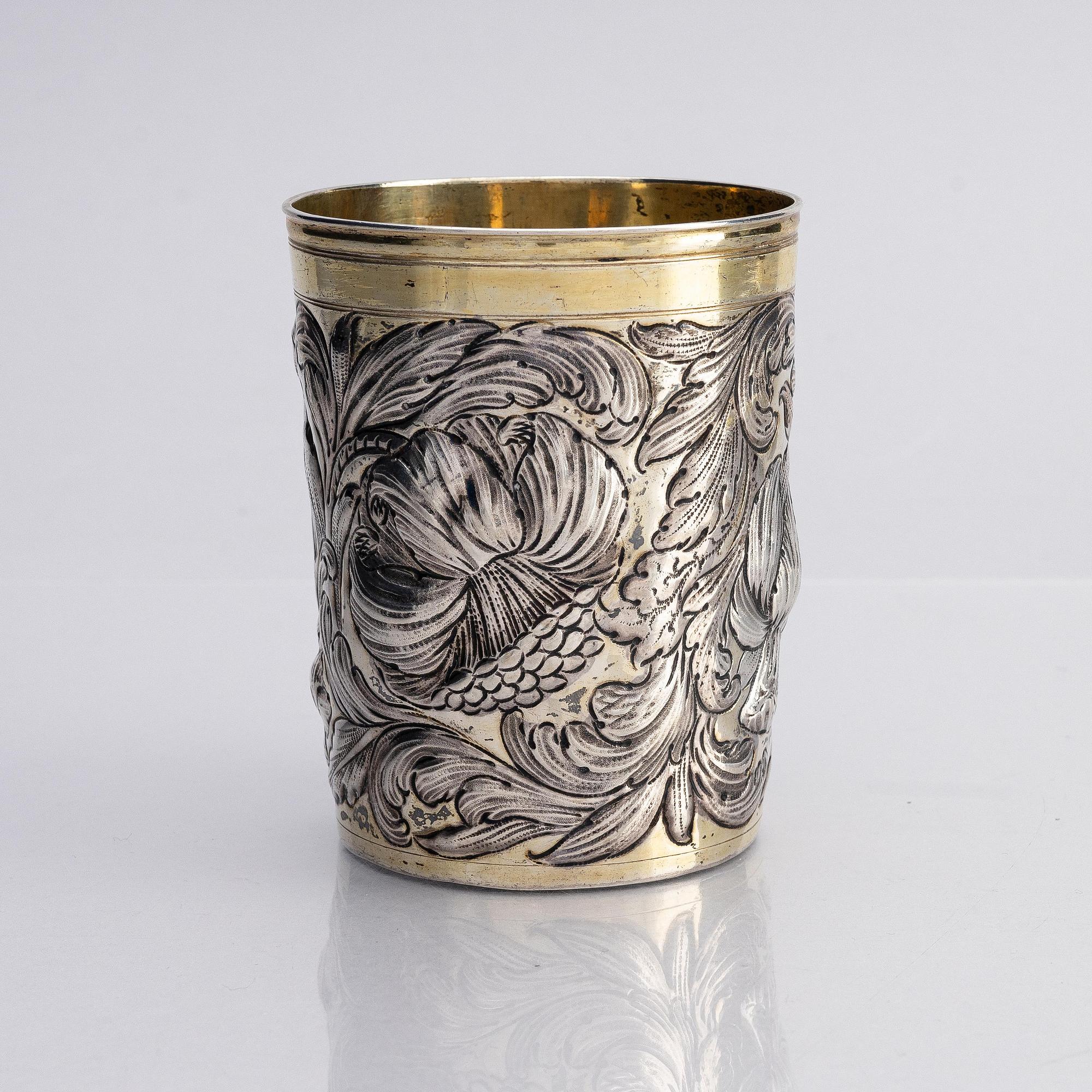 A German parcel-gilt silver beaker, mark of Abraham Grill, Augsburg (active 1672-1682).