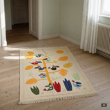 A hand-embroidered Kelim rug, c. 125 x 121 cm.