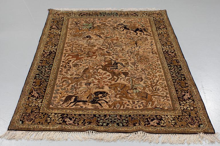 A RUG, silk Qum, around  207 x 132  cm.
