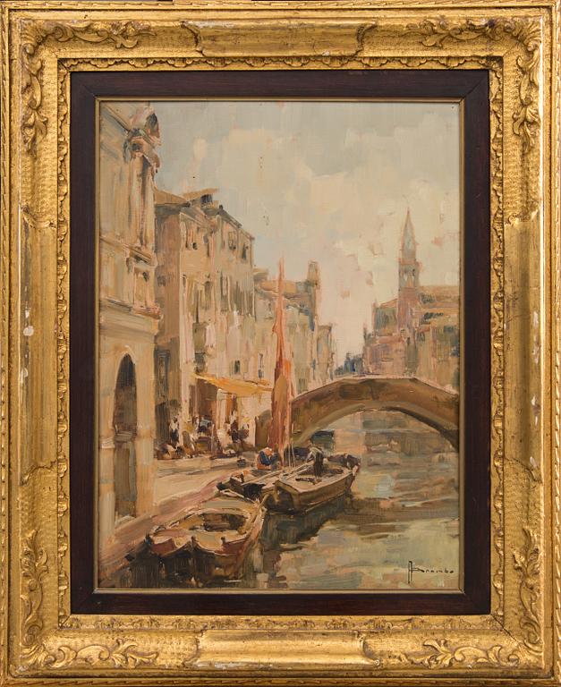 ANGELO BROMBO, olja på pannå, signerad.