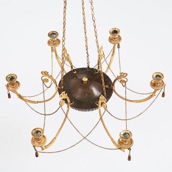 A late Gustavian six-light hanging-lamp, early 19th century.