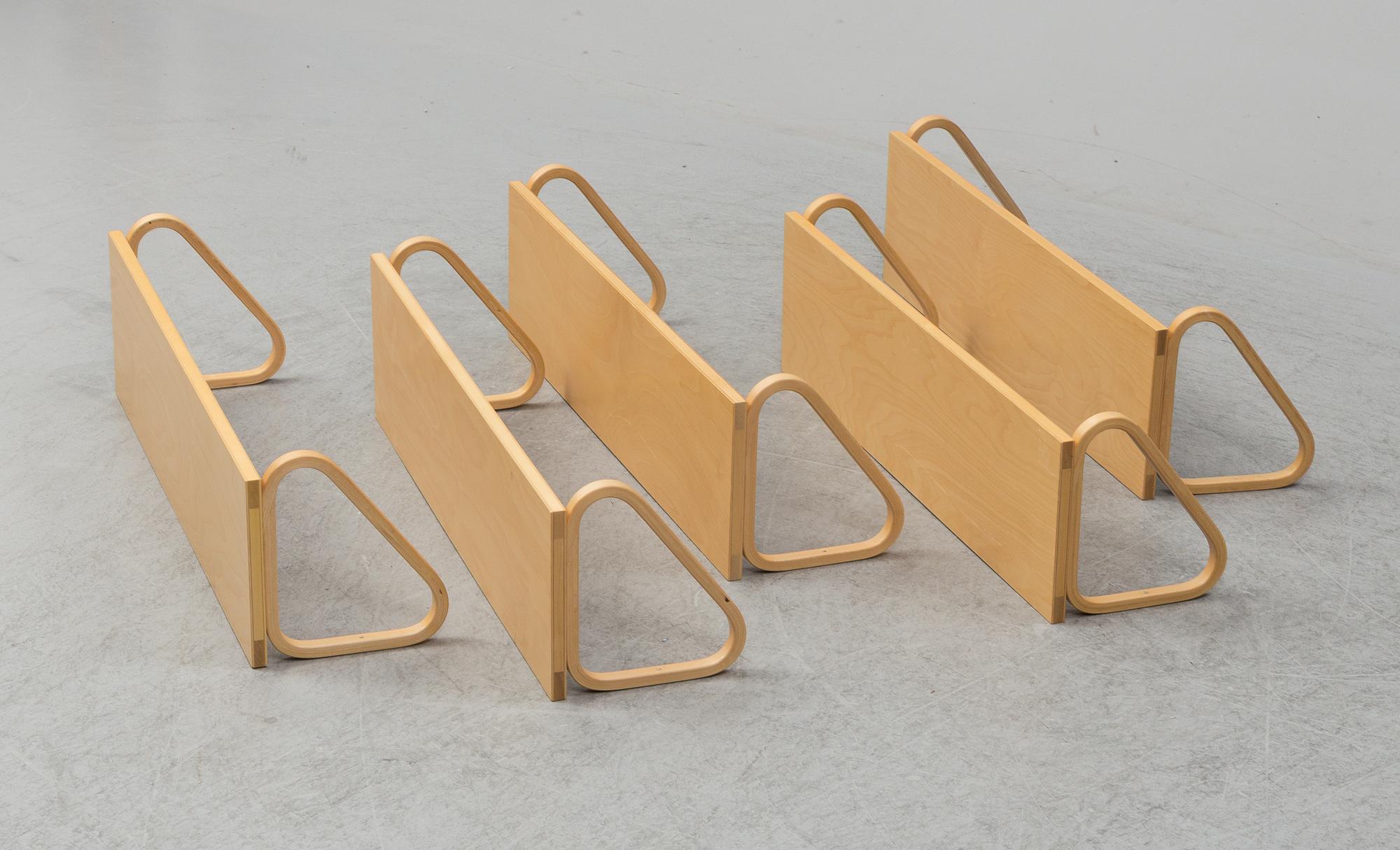 ALVAR AALTO, vägghyllor 5 st, "112B", Artek, sent 1900-tal.