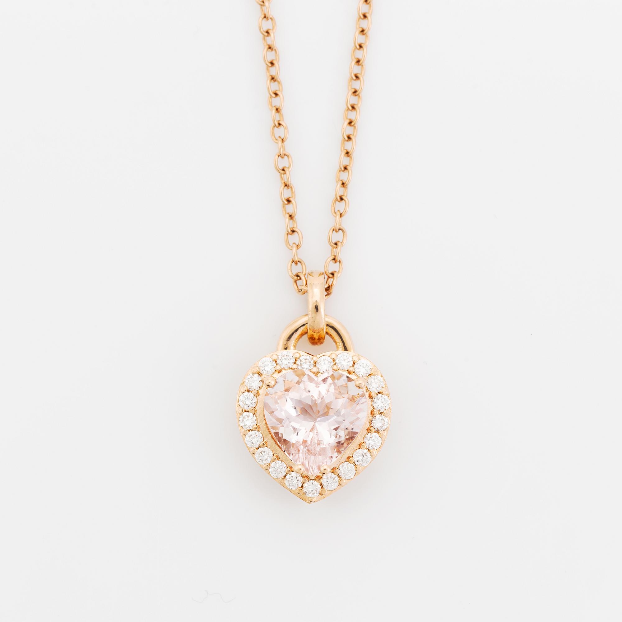 Collier med hjärtformad morganit och briljantslipade diamanter.