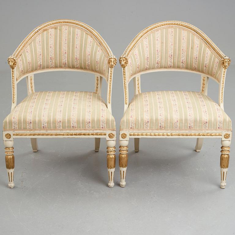 A pair of late Gustavian early 19th century armchairs.