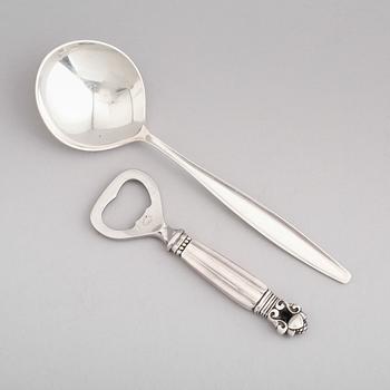 SKED SAMT FLASKÖPPNARE, sterling silver, Georg Jensen, Danmark. Total vikt ca 102 g.