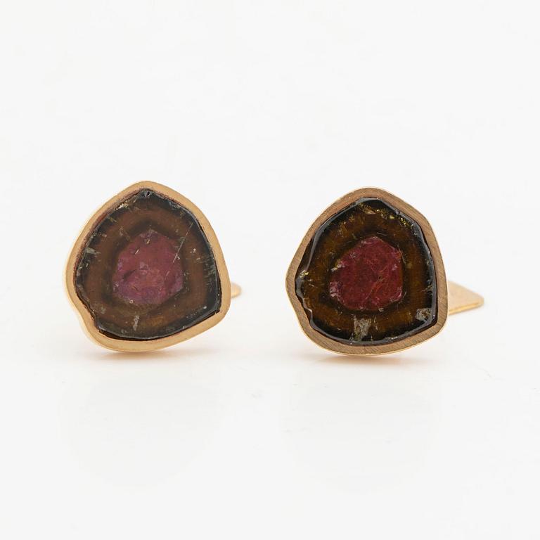 Cufflinks, a pair, 18K gold with tourmalines.