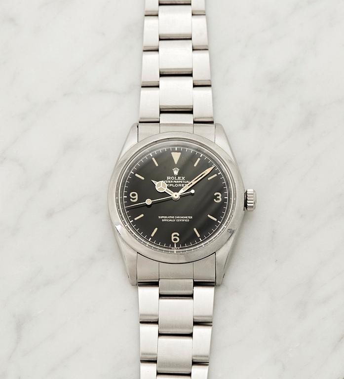 Rolex, Explorer, "Chapter Ring, Exclamation Point, Gilt Dial", "Type 3", ca 1962.