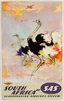 AFFISCH, Scandinavian Airlines South Africa SAS, offsettryck, Otto Nielsen, ca 1953.