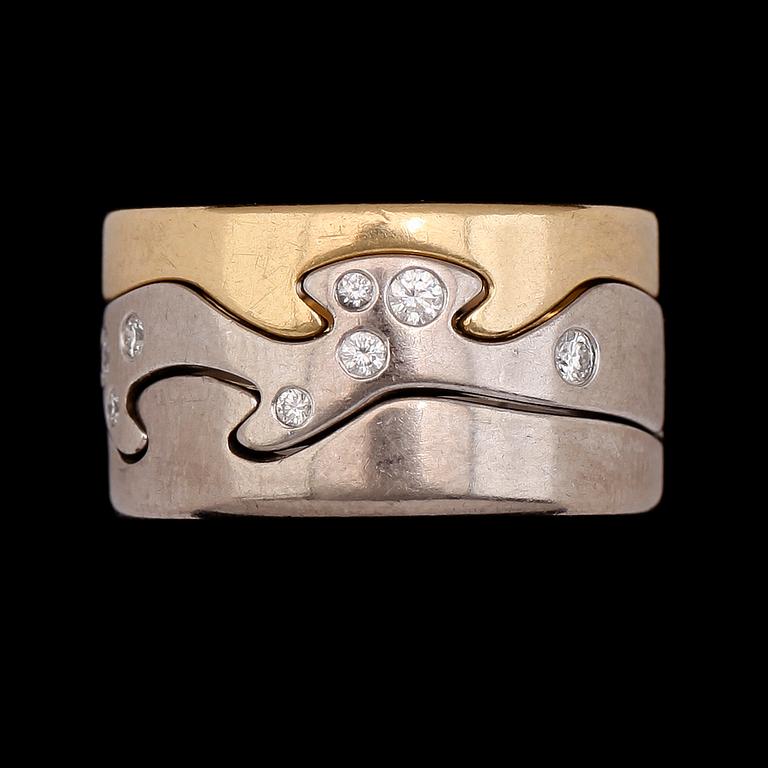 RING, 18K guld/vitguld med diamanter, "Fusion", Nina Koppel, Georg Jensen, Danmark. Total vikt ca 17 g.