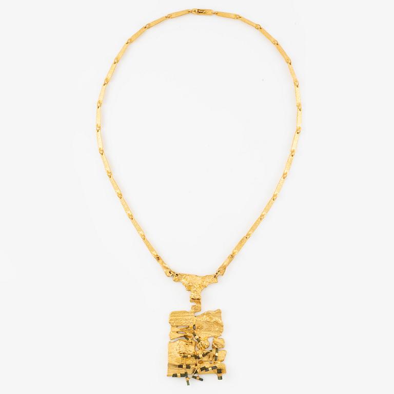 Björn Weckström, necklace 18K gold, with tourmaline sticks "The Flowering Wall", Lapponia 1974.