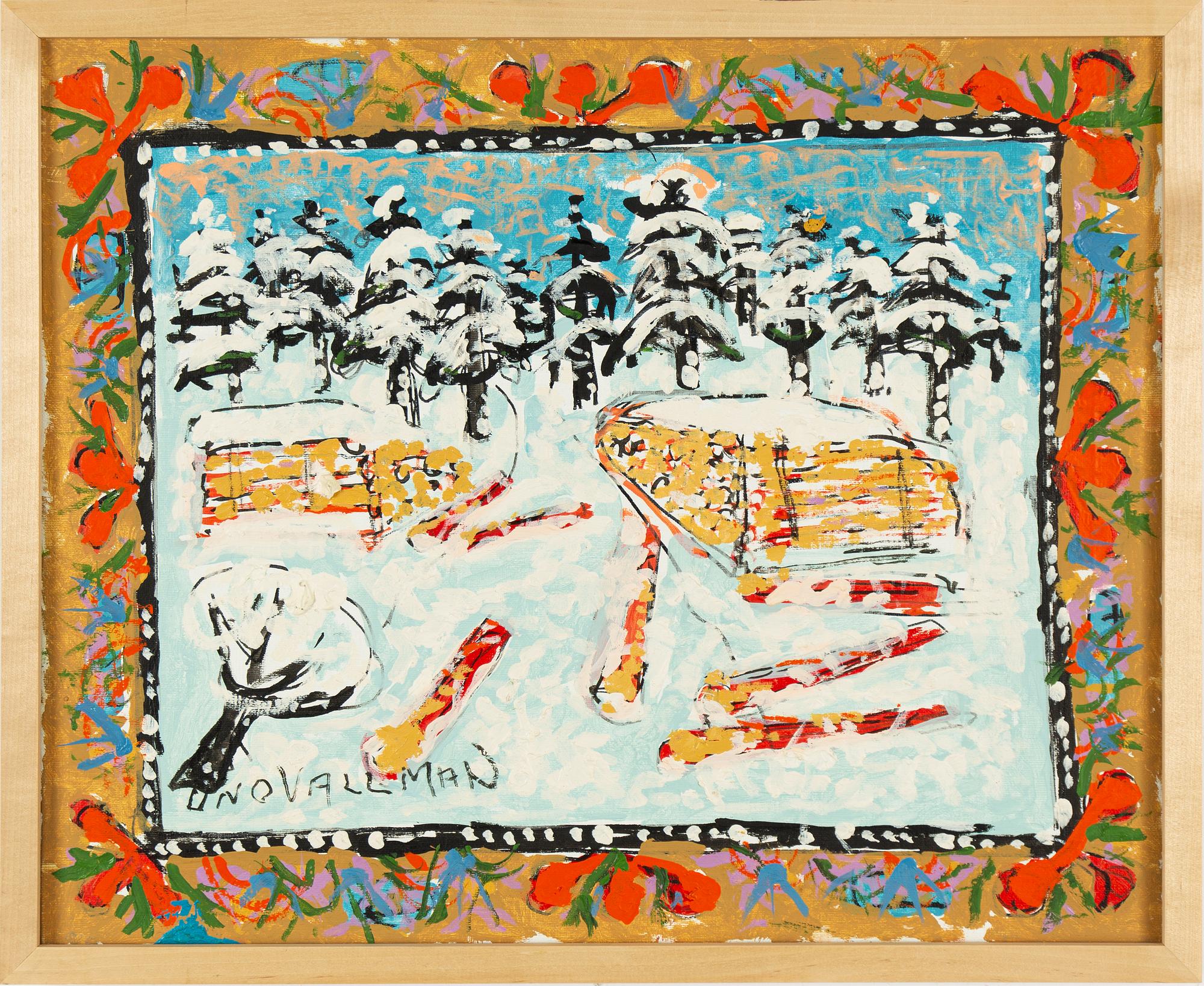 Uno Vallman, Winter Landscape with Timber Construction.