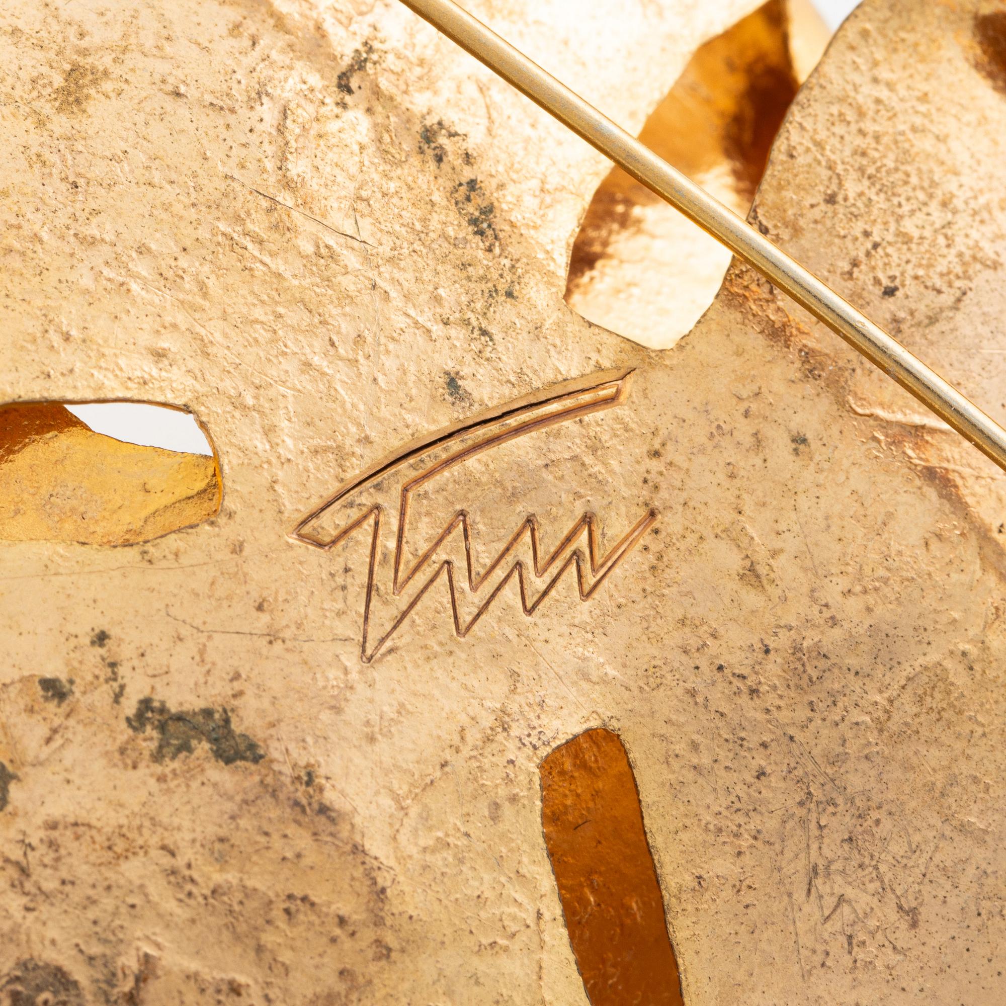 Tapio Wirkkala, brooch, gilded metal, Finland, signed TW.