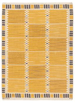 Barbro Nilsson, matta, "Salerno gul med enkel bård", gobelängteknik, ca 200,5 x 148 cm, signerad AB MMF BN.