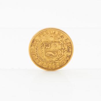 Gold coin 1 libra 1903 Peru.