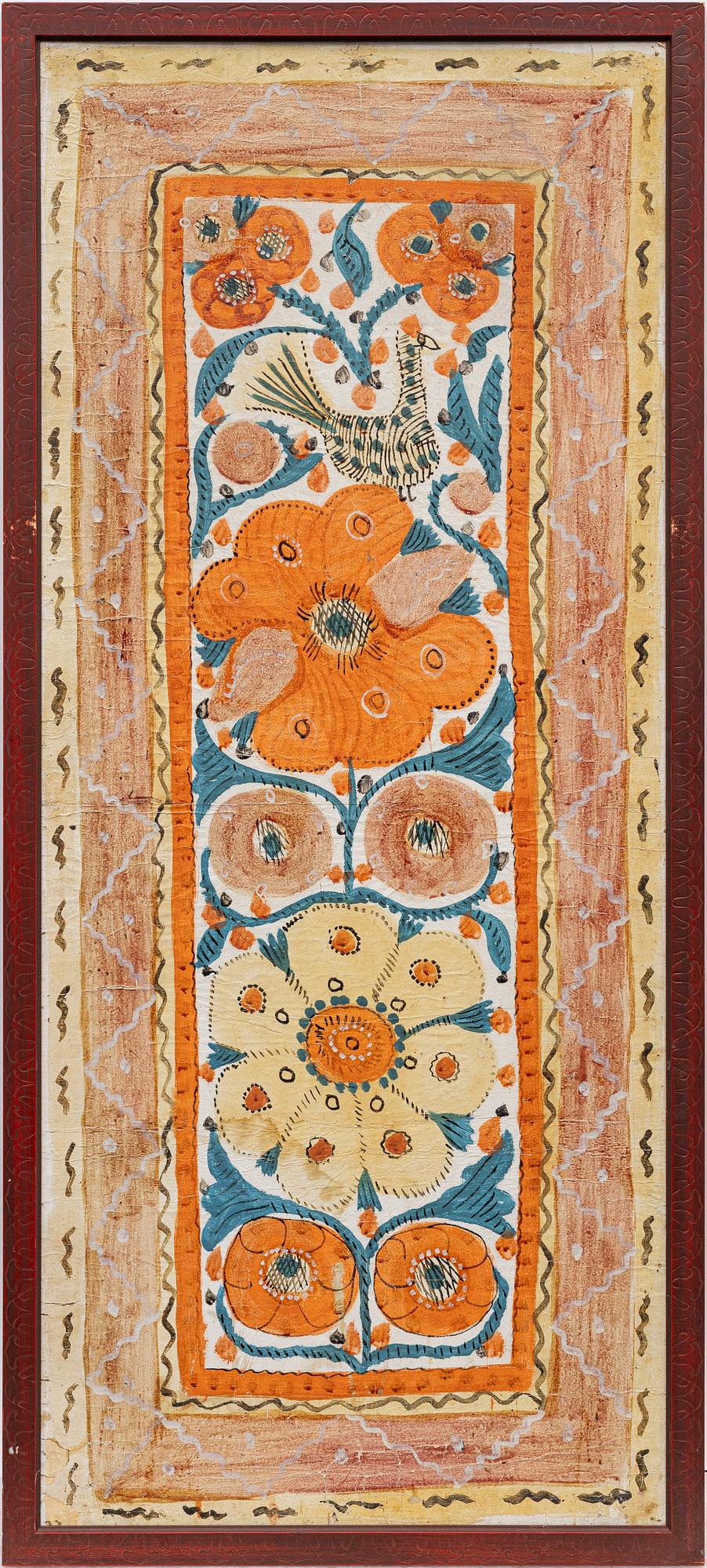 Textile paintings, a pair, so-called rooster paintings, Sunnerbo school, Småland, first half of the 19th century.