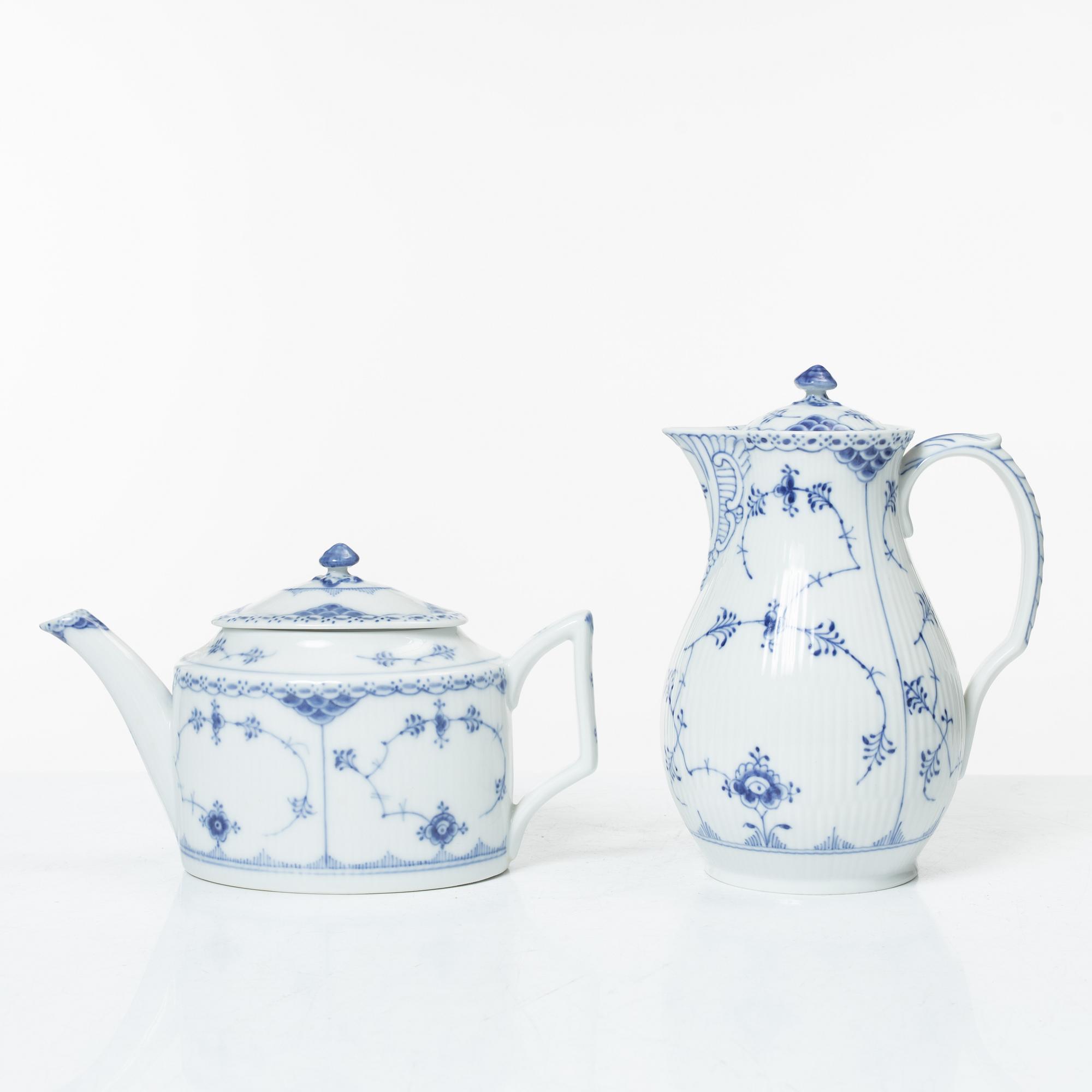 Royal Copenhagen, a 58-piece porcelain 'Blue Fluted' dinner and tea service, Denmark, mostly 1889-1934 but some pieces 1950-1984.