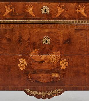 A marquetry and gilt-brass mounted commode attributed to C. Lindborg (master 1781-1808).