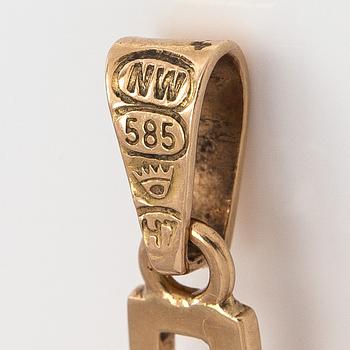 Pendant / cross, cabochon cut garnet, 14K gold, Westerback, Helsinki 1961.