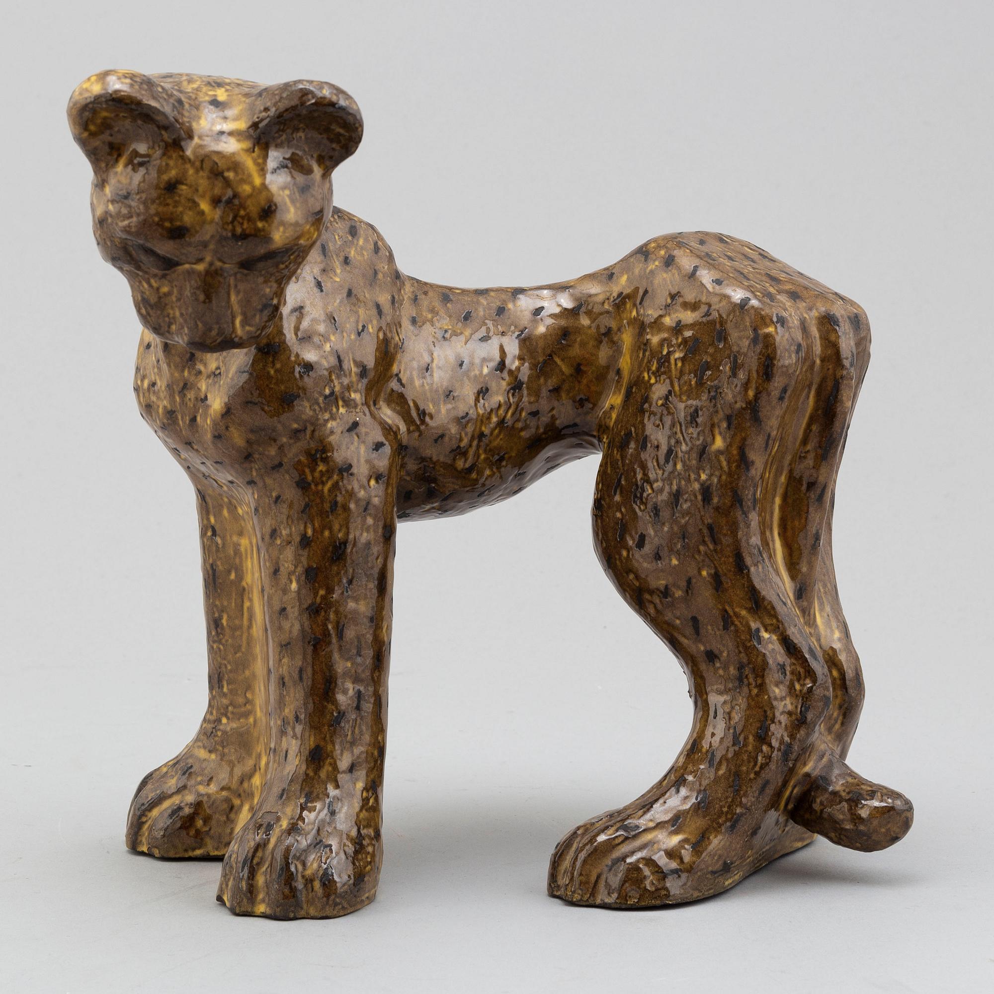 Vicke Lindstrand, skulptur, gepard, modell 3003, Upsala-Ekeby ca 1949.