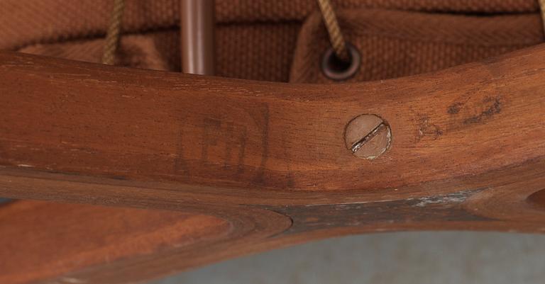 A Peter Hvidt & Orla Mølgaard Nielsen teak, beech and canvas 'X-Chair', Fritz Hansen, Denmark 1950's.