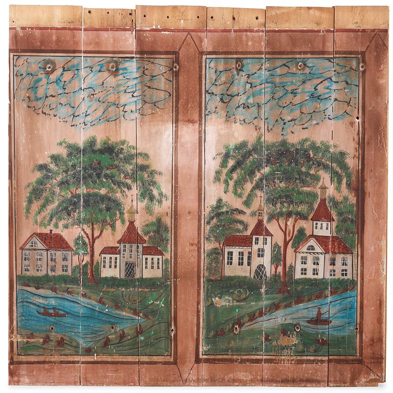 A set of Swedish mid 19th century wooden painted panels.